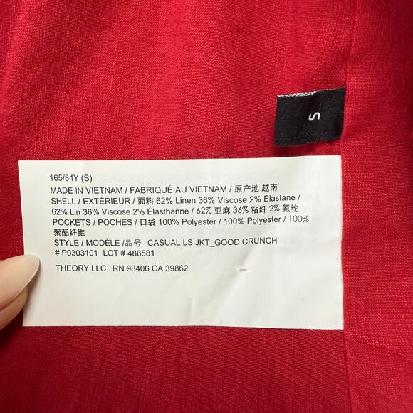 THEORY Women's Casual Linen Blend Long Sleeve Red Jacket - Picture 12 of 15